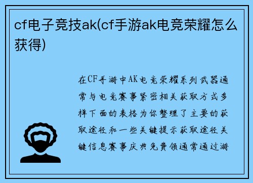 cf电子竞技ak(cf手游ak电竞荣耀怎么获得)